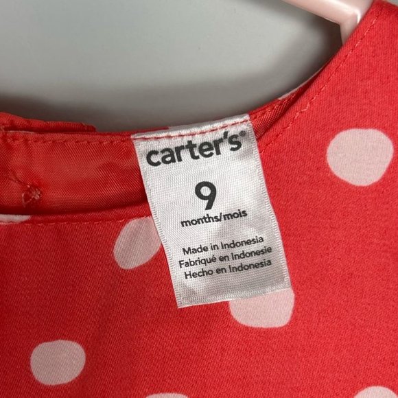 Carters Baby Girl Sleeveless Red Polka Dot Dress Size 9 Months - Picture 3 of 3